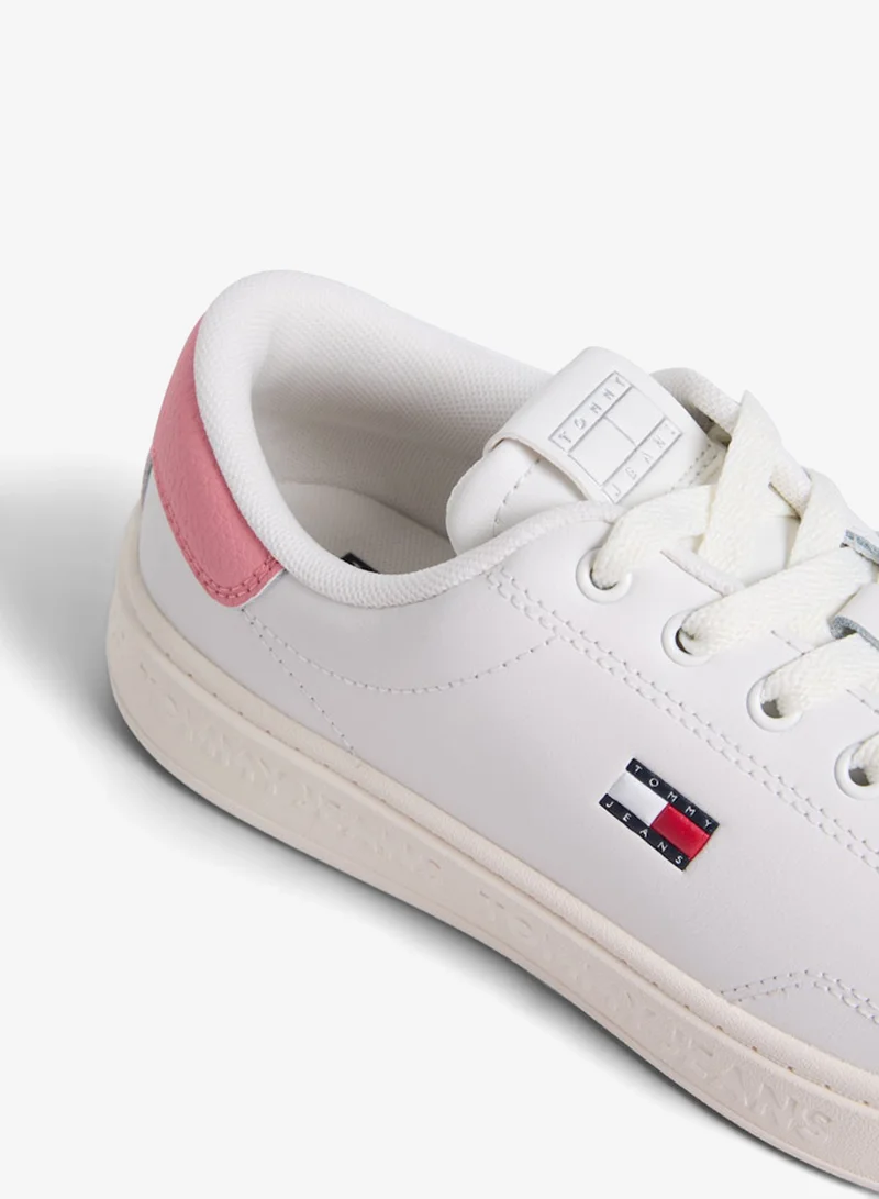 Tommy Jeans Ecru/Enchanted Pink Debossed Logo Cupsole Trainers With Leather for Women | Best Price UAE